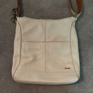 The Sak Cream Leather Crossbody Shoulder Bag with Tan Strap